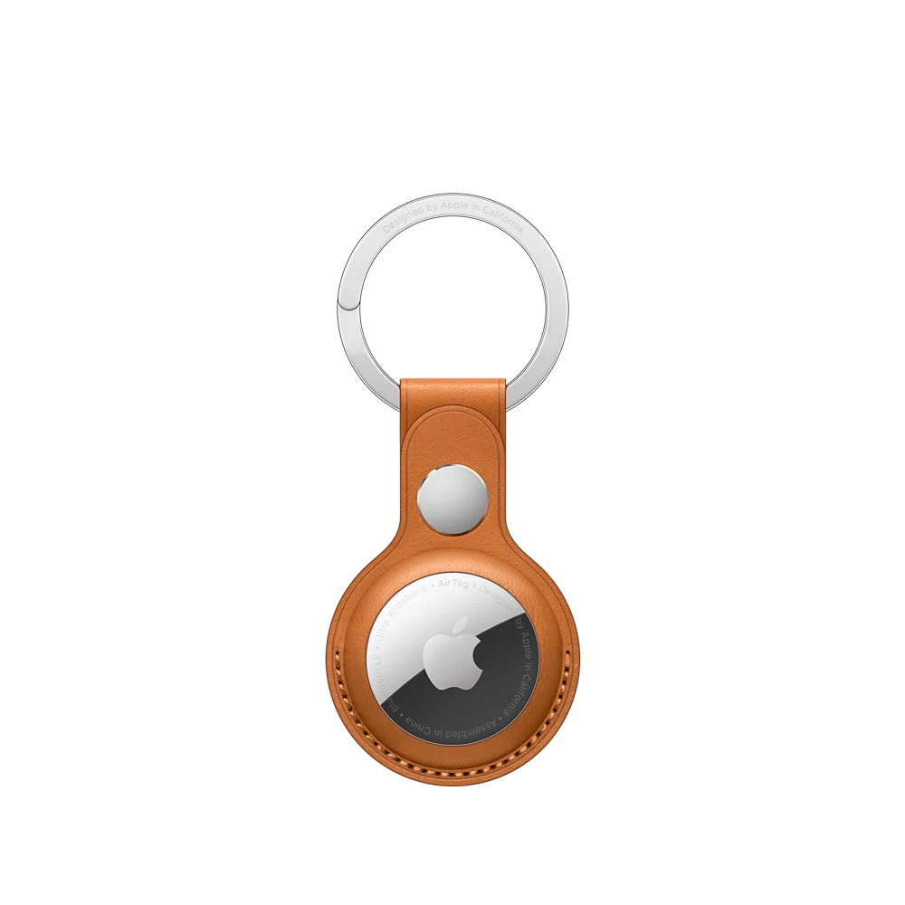 AirTag Leather Key Ring — Golden Brown