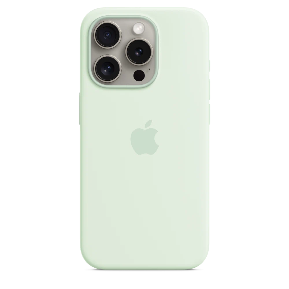 iPhone 15 Pro Silicone Case with MagSafe — Soft Mint